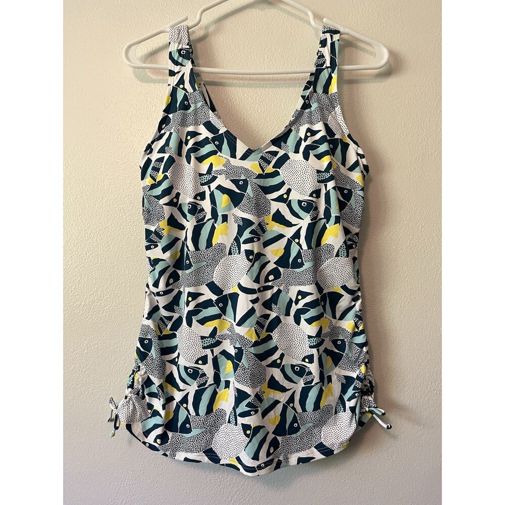 Lands End Underwire Tankini Top Adjustable Sides Straps Fish Women Size 8 Beach